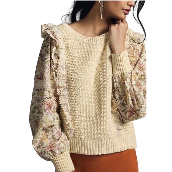 ANTHROPOLOGIE Printed Sleeve Ruffle Sweater, Size XL, New with Tag MSRP $168 - Picture 4 of 8